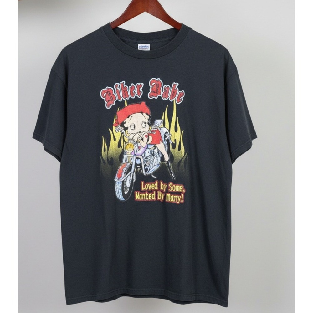 Vintage Betty Boop Biker Babe Graphic T-Shirt Faded Black Single Stitch XL L